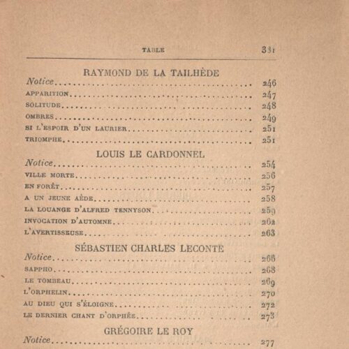 18,5 x 12 εκ. 6 σ. χ.α. + 392 σ. + 2 χ.α., όπου στη ράχη η τιμή του βιβλίου “3 fr. 50”.